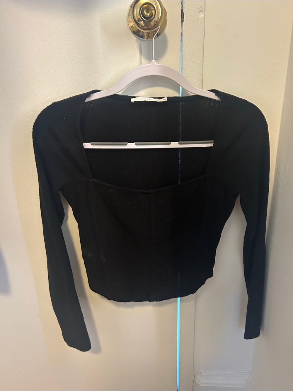 Lush Black Square Neck Long Sleeve Crop Top
